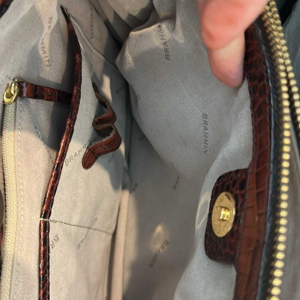 Brahmin Brown Crocodile Embossed Satchel with Gold Accents - Picture 5 of 16